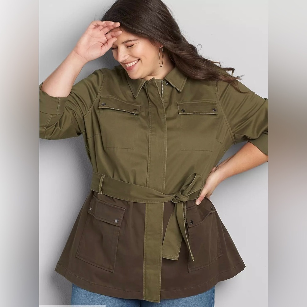 Lane Bryant Belted Two-Tone Utility Jacket Sz 24